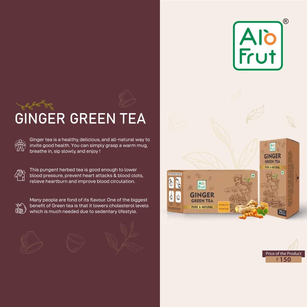 Alo Frut Ginger Green Tea Pure & natural 25 Tea Bags Pack of (3)