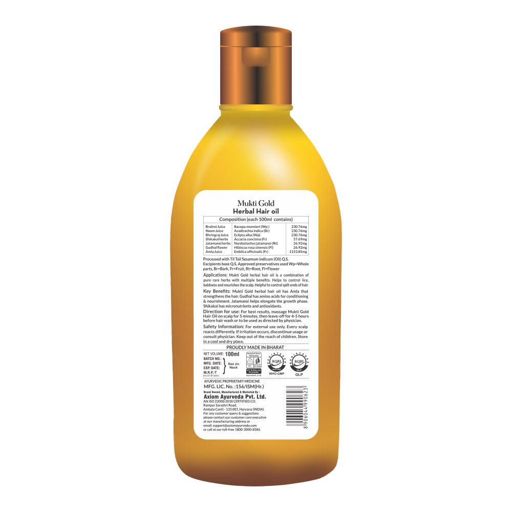 Axiom Mukti Gold  Herbal Hair wash 400ml (dispenser) + Hair Oil 100ml + Aloe vera Shower gel 250ml (Dispenser)