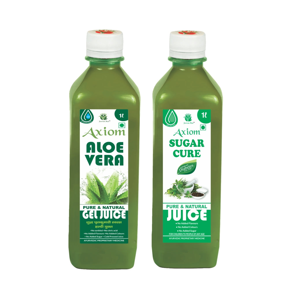 Axiom BP Go (2) Pack of Sugarcure juice 1 ltr + Aloevera Juice 1 ltr I 100% Natural WHO-GLP,GMP,ISO Certified Product