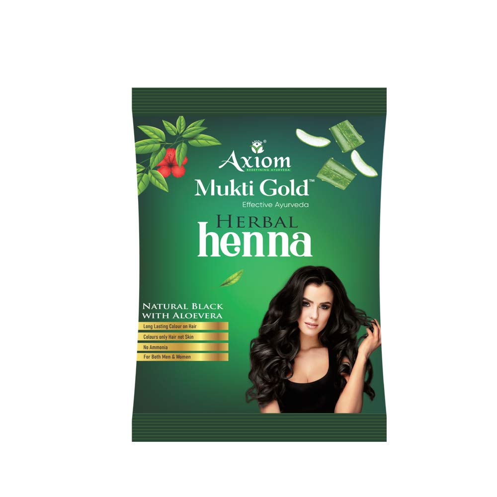 Axiom Mukti Gold Combo of Herbal Hairwash(Dispenser) 500 ml & Herbal Heena Mehndi Natural Black with Aloevera Pack of 12
