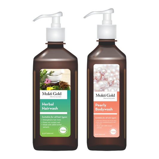 Axiom Mukti Gold Combo Pack of Mukti Gold Herbal Hairwash 400ml (Dispenser) +Mukti Gold Pearly Bodywash 250ml (Dispenser)