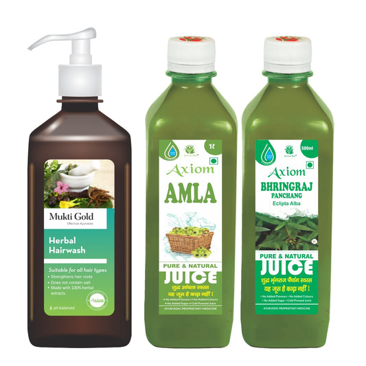 Axiom Hair Care Combo of Mukti Gold Hairwash 400ml, Bhringraaj Juice 500ml and Amla Juice 1000ml