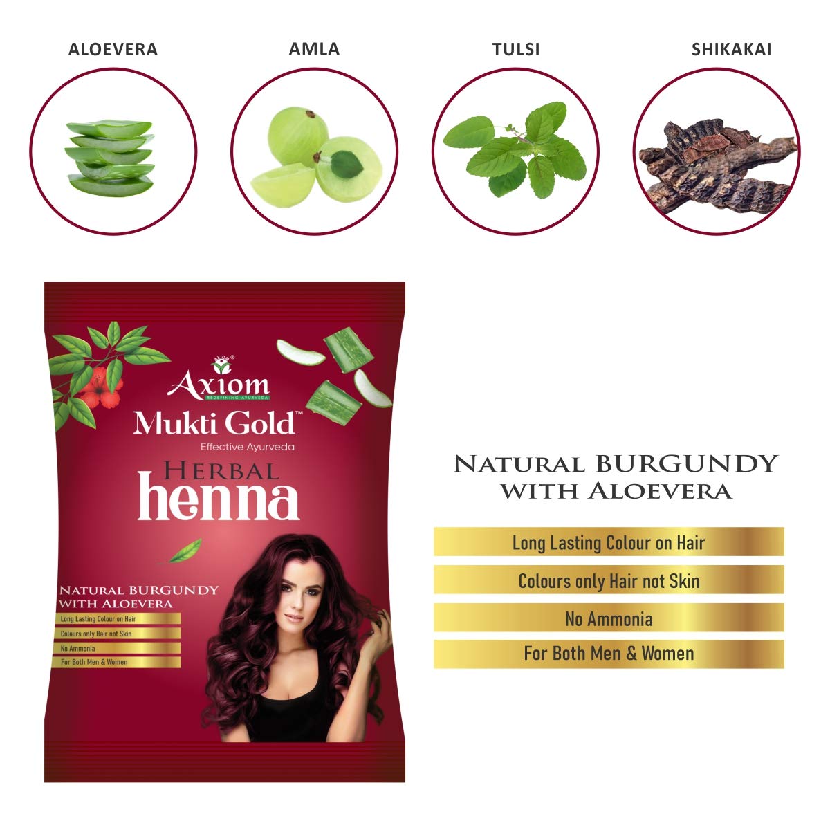 Axiom Mukti Gold Herbal Heena 10 grms Natural Black With Aloevera Pack of 24